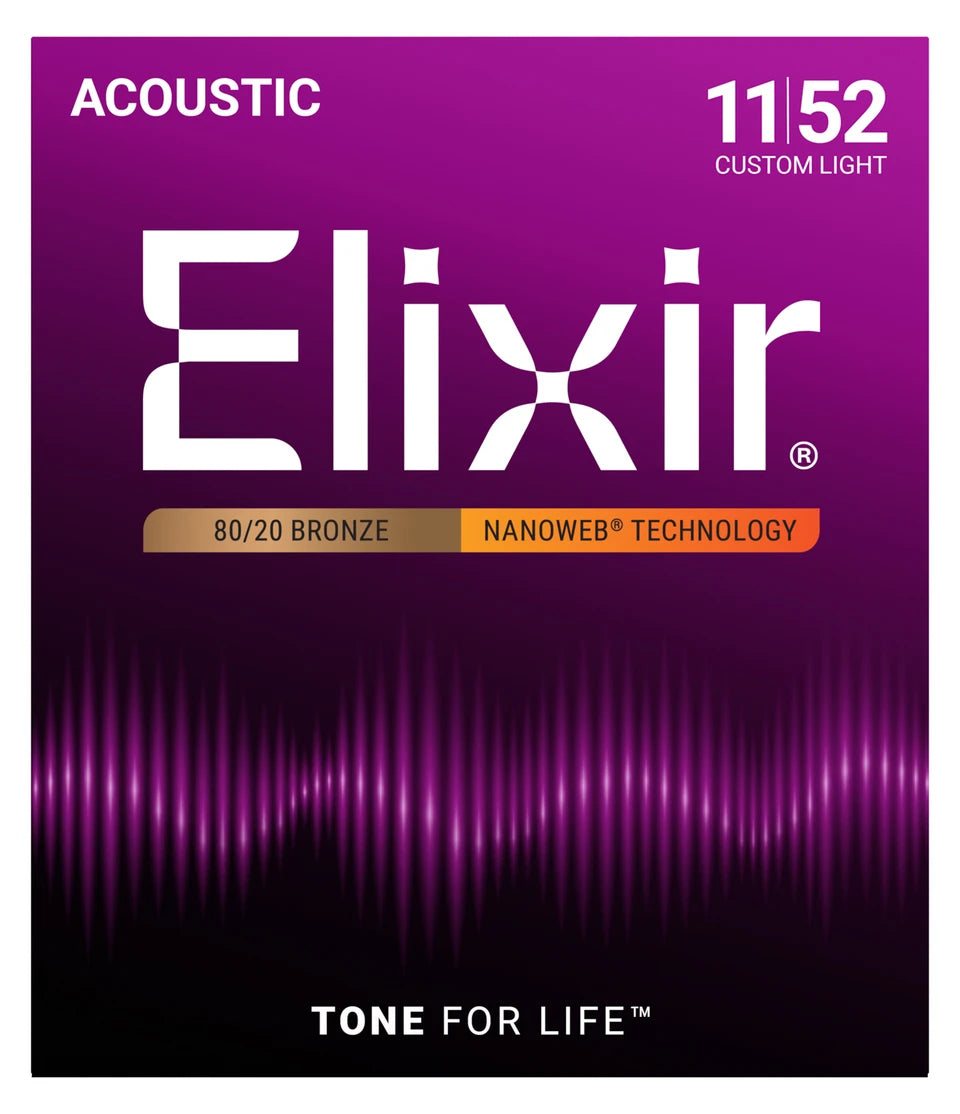 Elixir Nanoweb Phosphor Bronze Acoustic Guitar Strings - .011-.052 Custom Light