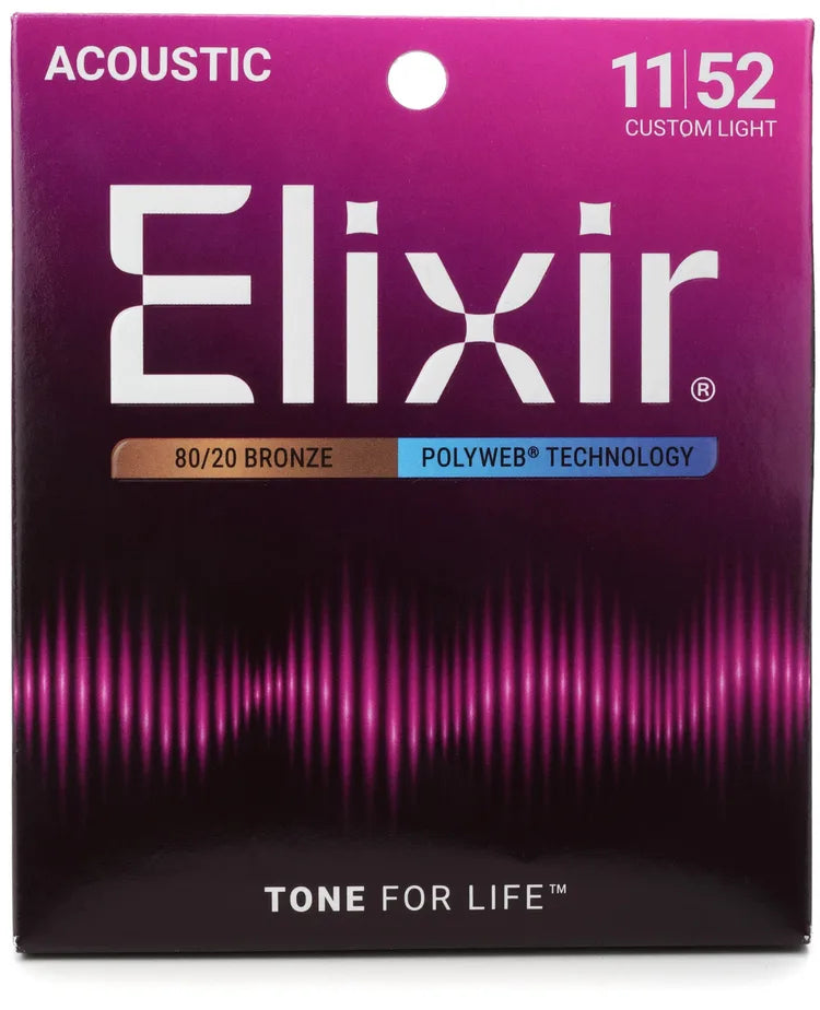 Elixir Strings 11025 Polyweb 80/20 Bronze Acoustic Guitar Strings - .011-.052 Custom Light
