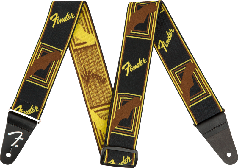 Fender  WeighLess™ Monogram Strap, Black/Yellow/Brown, 2"