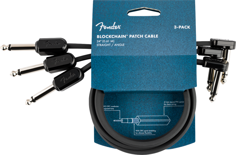 Fender Blockchain 24" Patch Cable, 3-pack, Straight/Angle