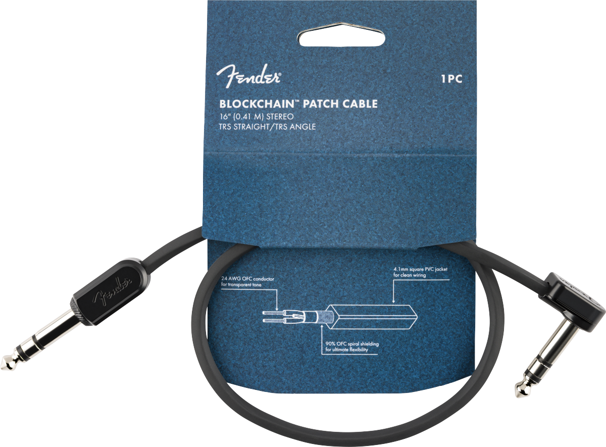 Fender  Blockchain 16" Patch Cable, Stereo TRS, Straight/Angle