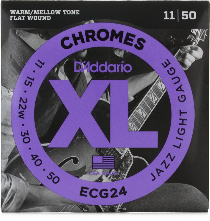 D'Addario ECG24 XL Chromes Flatwound Electric Guitar Strings - .011-.050 Jazz Light