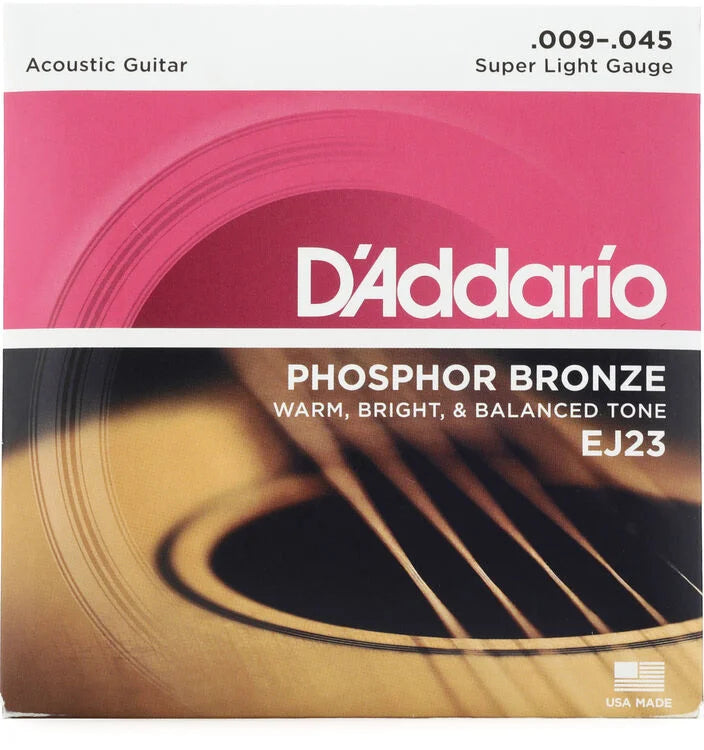 D'Addario EJ23 Phosphor Bronze Acoustic Guitar Strings - .009-.045 Super Light