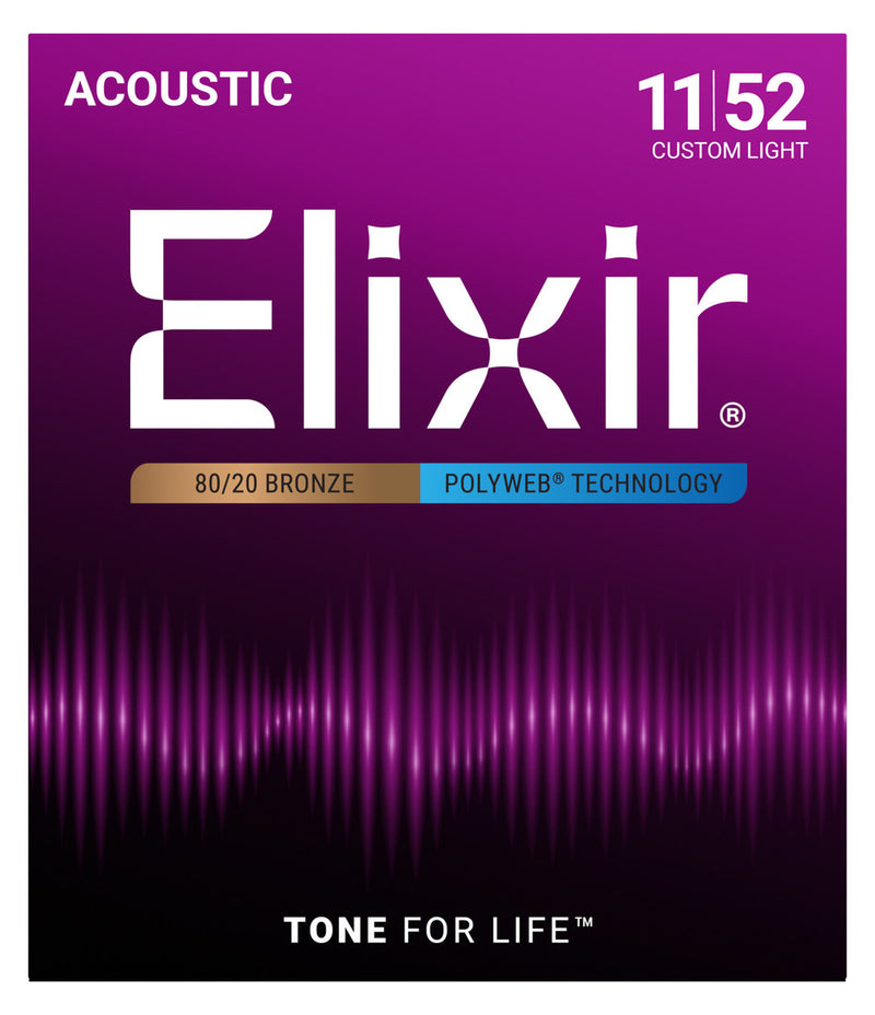 Elixir Strings 11000 Polyweb 80/20 Bronze Acoustic Guitar Strings - .010-.047 Extra Light