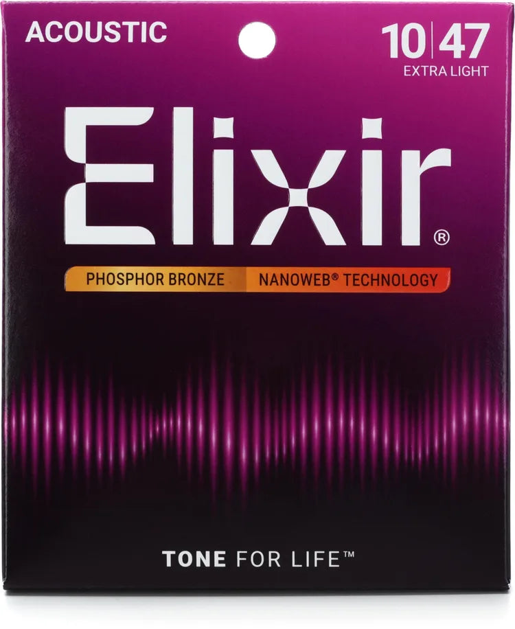 Elixir Strings 16002 Nanoweb Phosphor Bronze Acoustic Guitar Strings - .010-.047 Extra Light