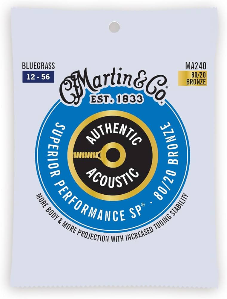 Martin MA240 Authentic Acoustic Superior Performance 80/20 Bronze Guitar Strings - .012-.056 Bluegrass