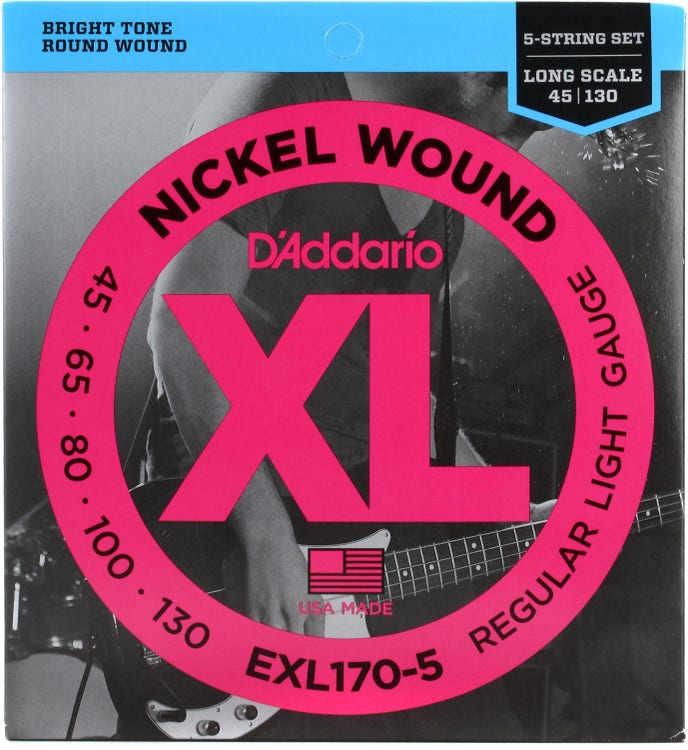 D'Addario EXL170-5 Nickel Wound Bass Guitar Strings - .045-.130 Regular Light, Long Scale, 5-string