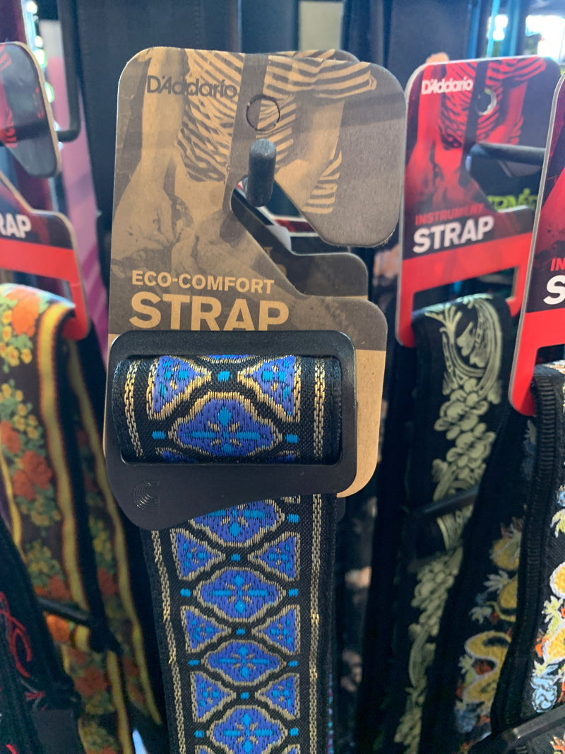 D'Addario Eco-Comfort Woven Guitar Strap, Blue & Gold