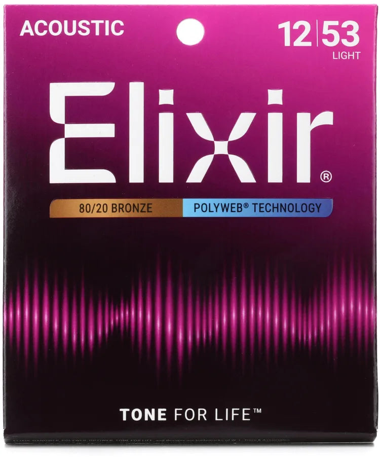 Elixir Strings 11050 Polyweb 80/20 Bronze Acoustic Guitar Strings - .012-.053 Light