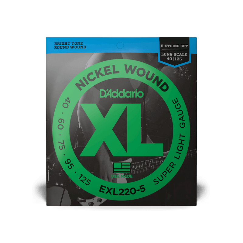 D'Addario Super Light Long Scale 5-String Bass Strings 40-125