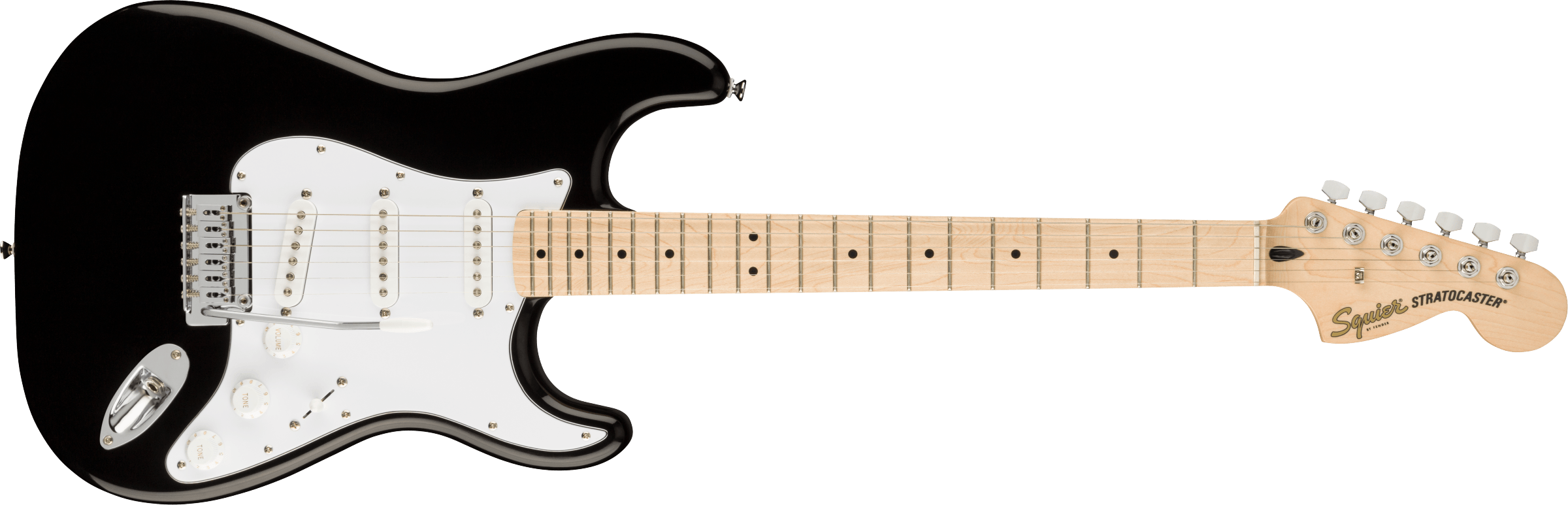 Squier  Affinity Series™ Stratocaster®, Maple Fingerboard, White Pickguard, Black