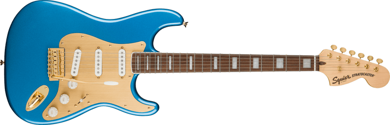 Squier  40th Anniversary Stratocaster®, Gold Edition, Laurel Fingerboard, Gold Anodized Pickguard, Lake Placid Blue