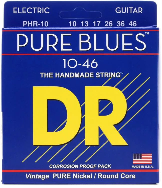 DR Strings PHR-10 Pure Blues Pure Nickel Electric Guitar Strings - .010-.046 Medium