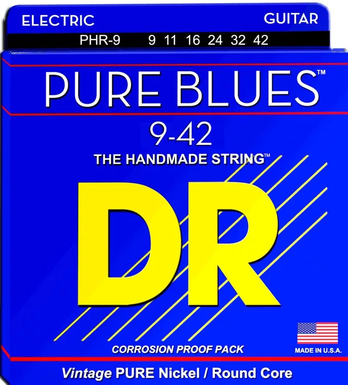 DR Strings PHR-9 Pure Blues Pure Nickel Electric Guitar Strings - .009-.042 Light